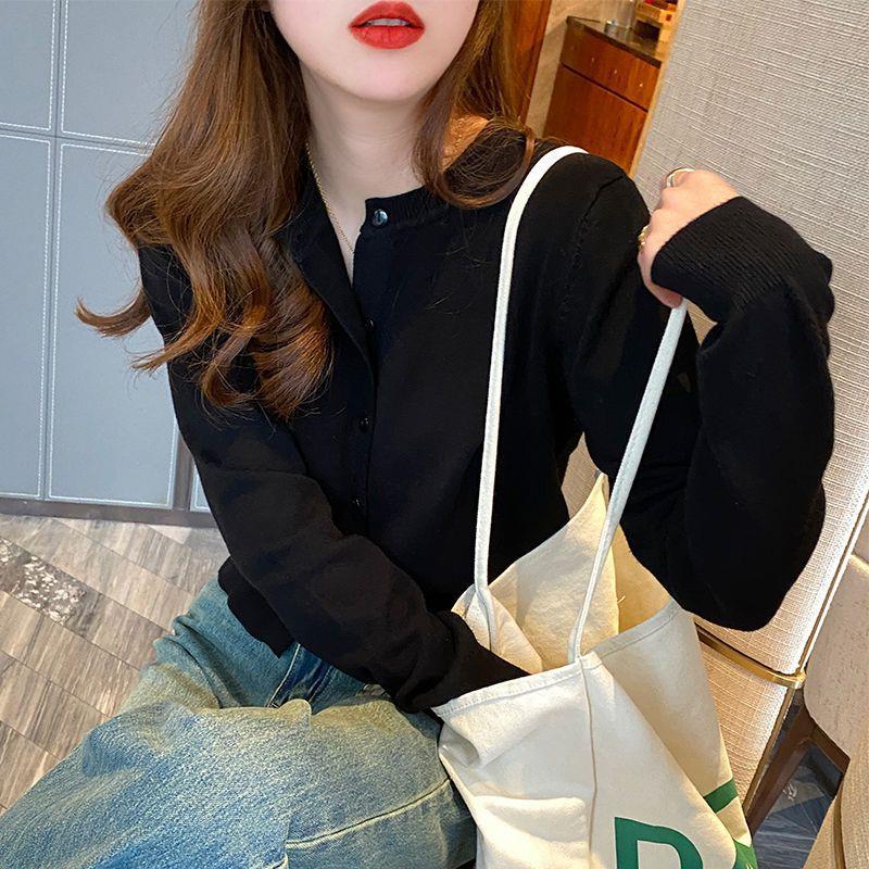 Women's Slimming Round-Neck Long-Sleeve Knitted Cardigan