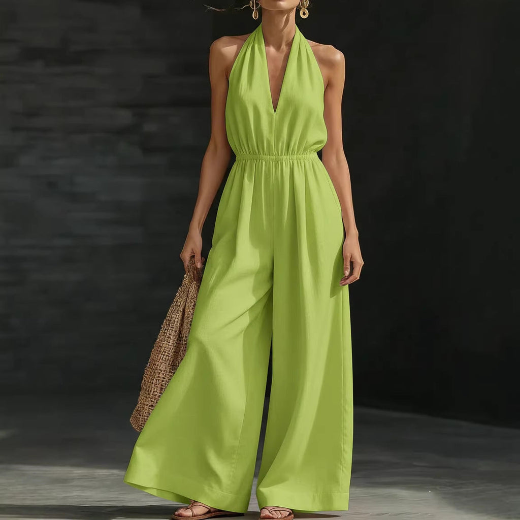 V-neck Halter Neck Jumpsuit For Women