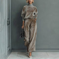 Casual Warm Velour Long-sleeved Solid Color High-neck Zipper Wide-leg Sportswear