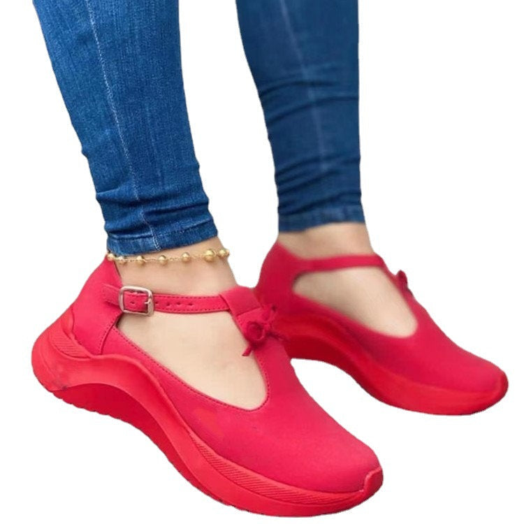 New Platform Buckle Fringe Solid Color Suede Casual Sneakers