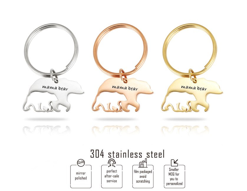 Mother's Day Stainless Steel Keychain - Mama Bear Gift