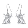 Highland Cow Earrings for Women 925 Sterling Silver Cow Dangle Drop Earrings