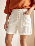 Linen Button-Fly Quarter Shorts LUCY