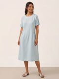 100% Linen Vintage A-Line Button Detail Midi Dress AMIN