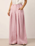 100% Linen Sculpted Pleat Elasticated Back Relaxed Pants VERIDIANA
