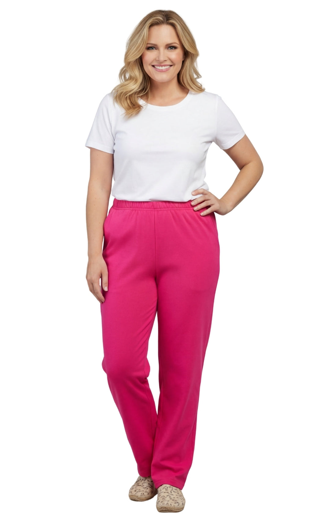 Women's Pull-On Flat Front Knit Pants — Cotton Blend Elastic Waist