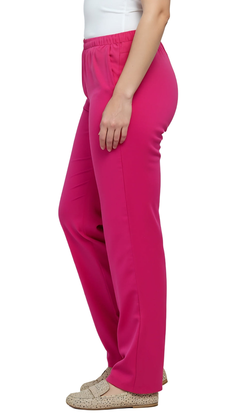 Women's Pull-On Flat Front Knit Pants — Cotton Blend Elastic Waist