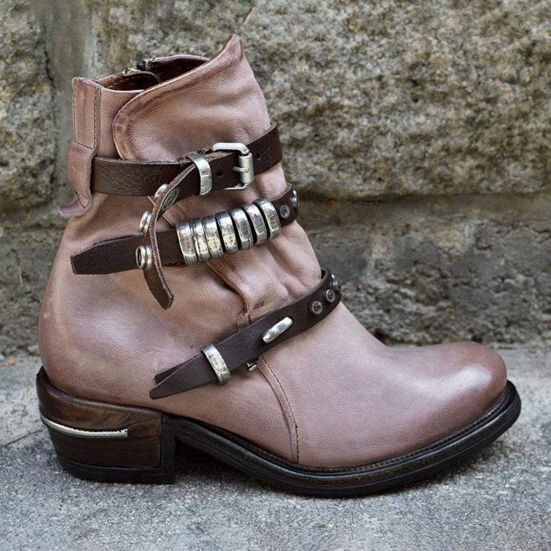 Low-heeled wedge heel round toe short-leg lace-up casual women's boots