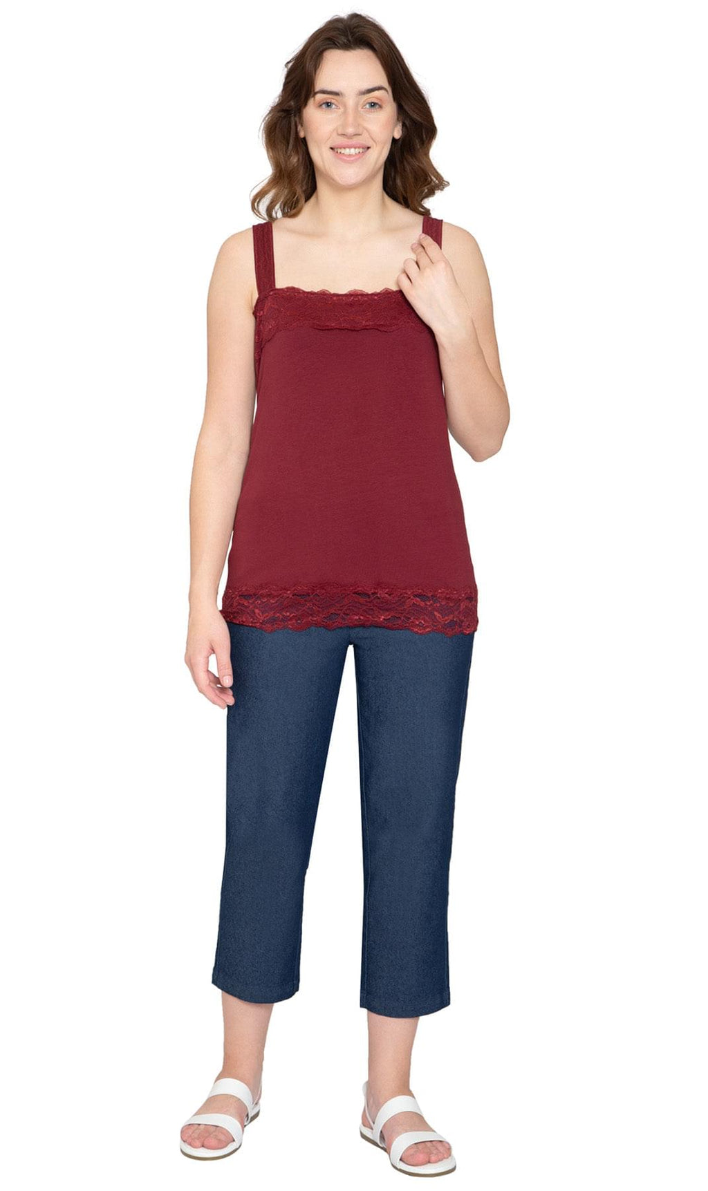 Women's Lacey Trim Cotton Blend Tank Top