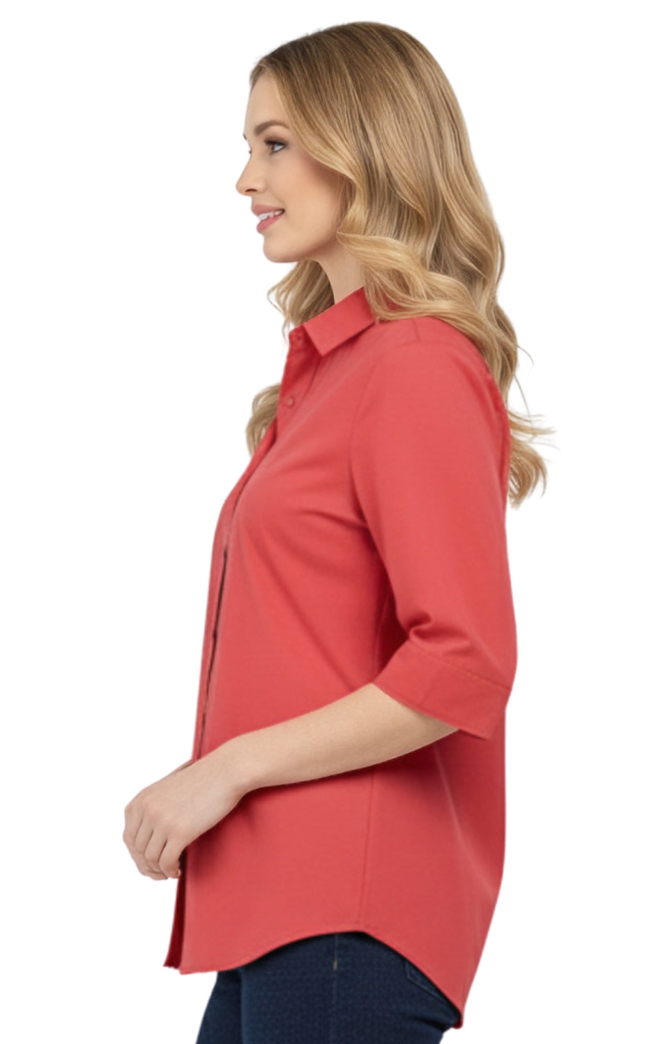 Women's 3/4 Sleeve Button-Down Camp Shirt — Collared Regular Fit