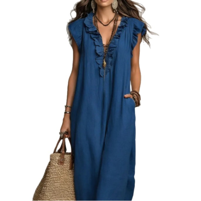 Women's Spring Summer Pocket Ruffle Elegant Dress
