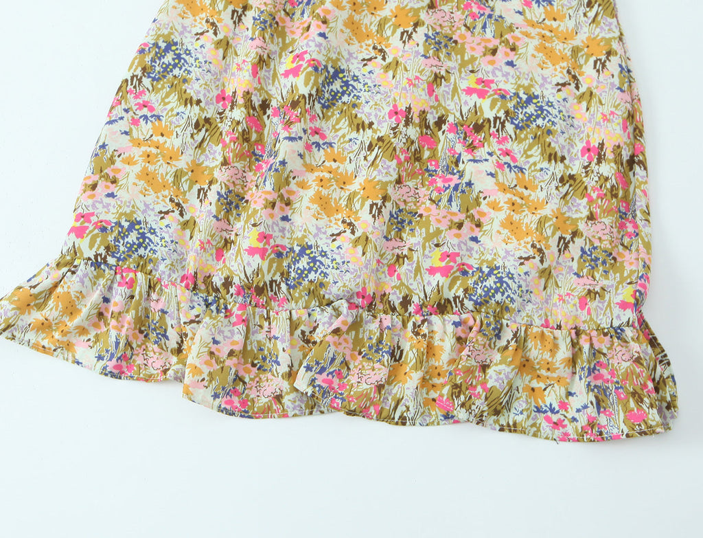 Women Sexy Backless Hip Women Floral Tie Neck Dress