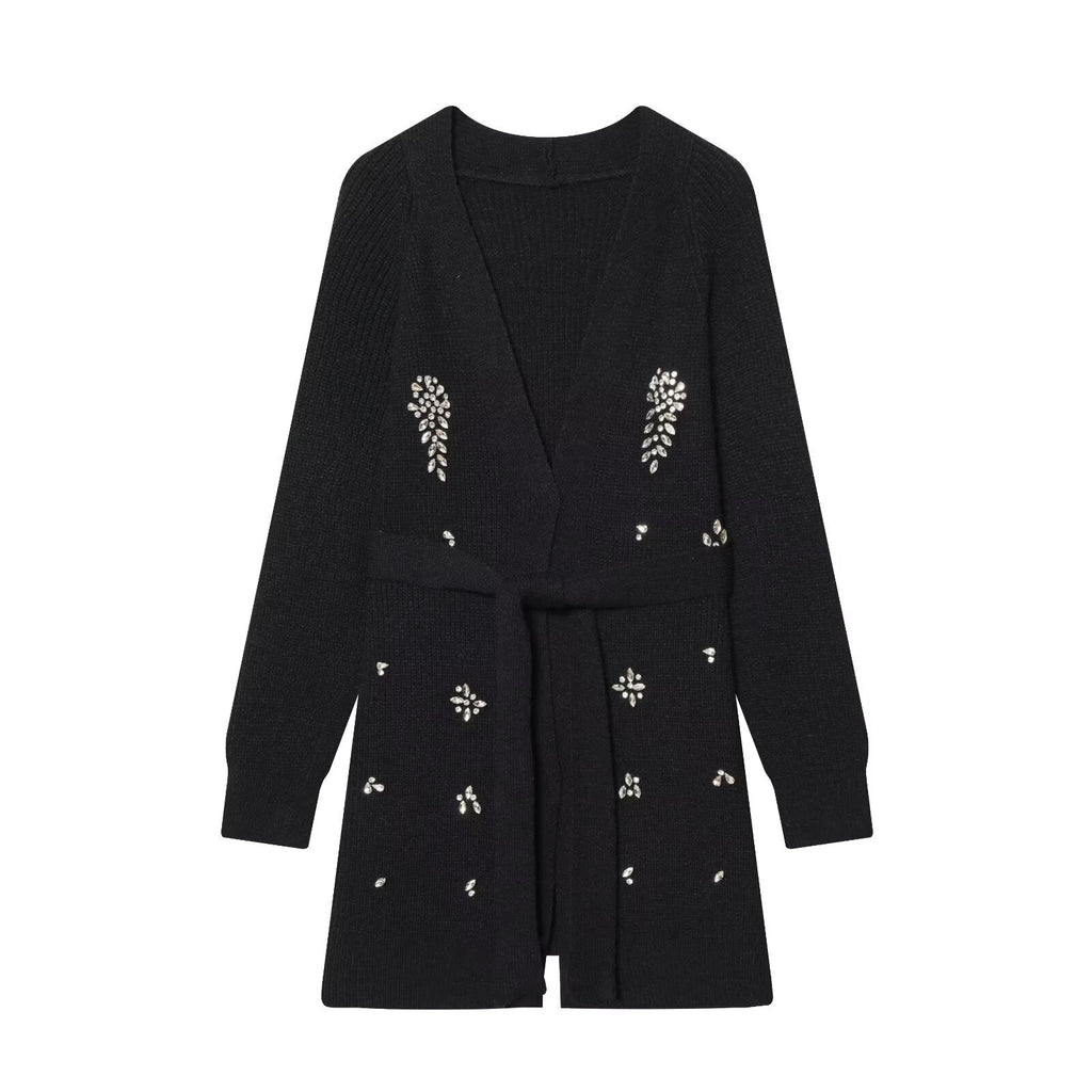 Women Autumn Winter Jewelry Bead Knitted Cardigan