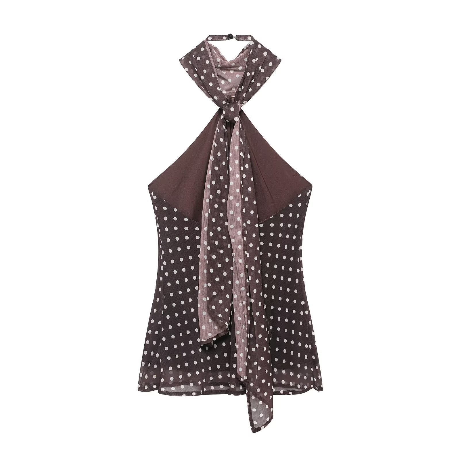 Women Clothing Spring Backless Polka Dot Accessories Hanging Collar Top