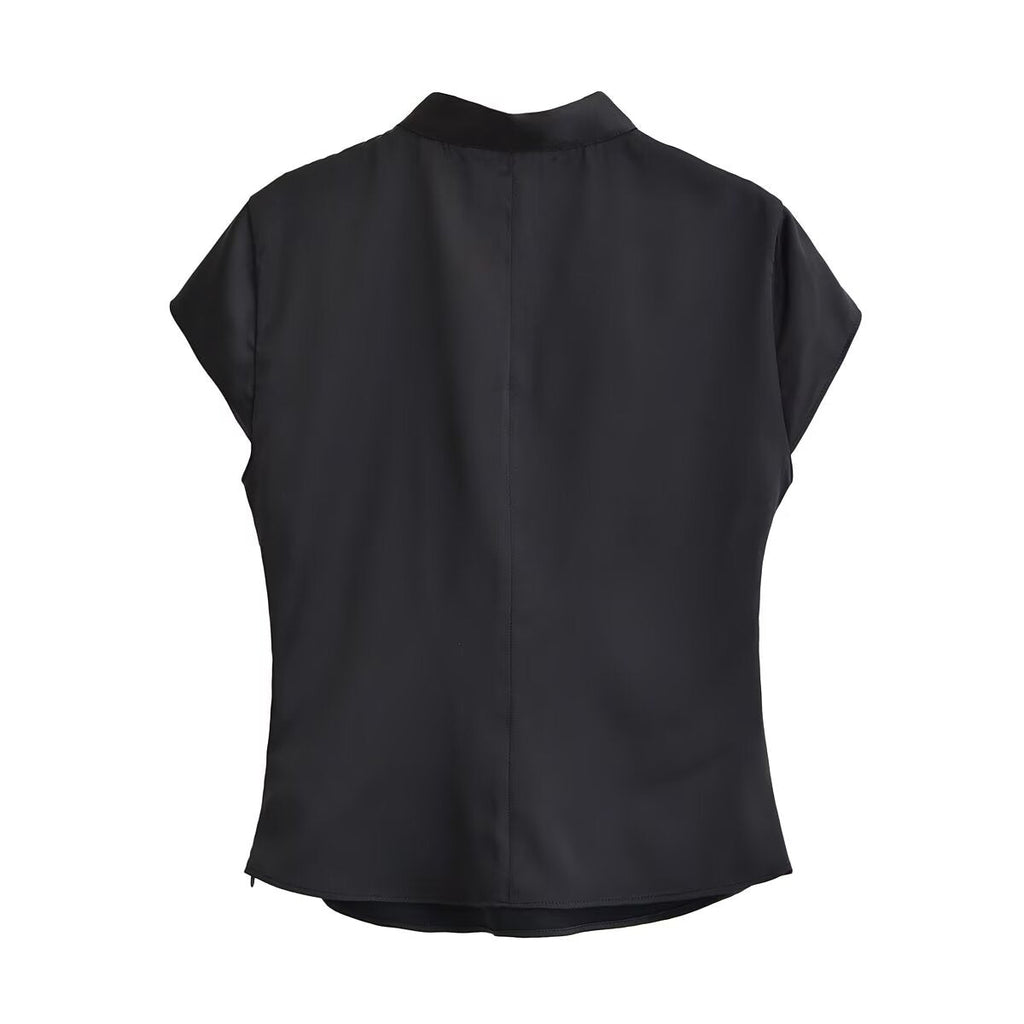 Spring Women Sexy Sexy Button Decoration Silk Satin Top
