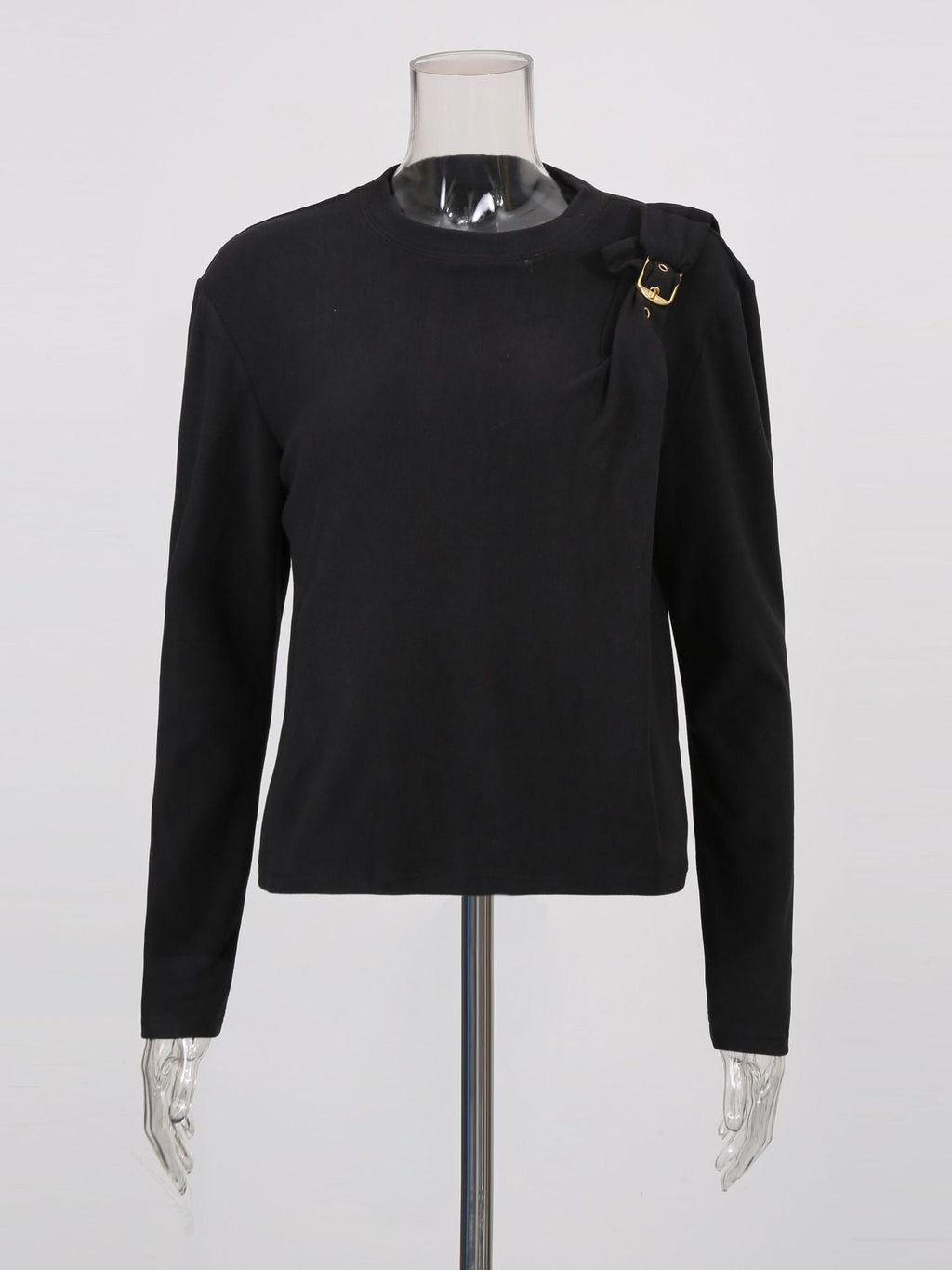 Elegant Top Epaulet Design Bottoming Black T shirt Women