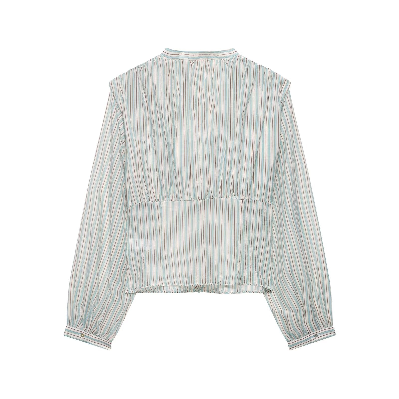 Women Clothing Top Product V neck Casual Stripes Waist Trimming Shirt