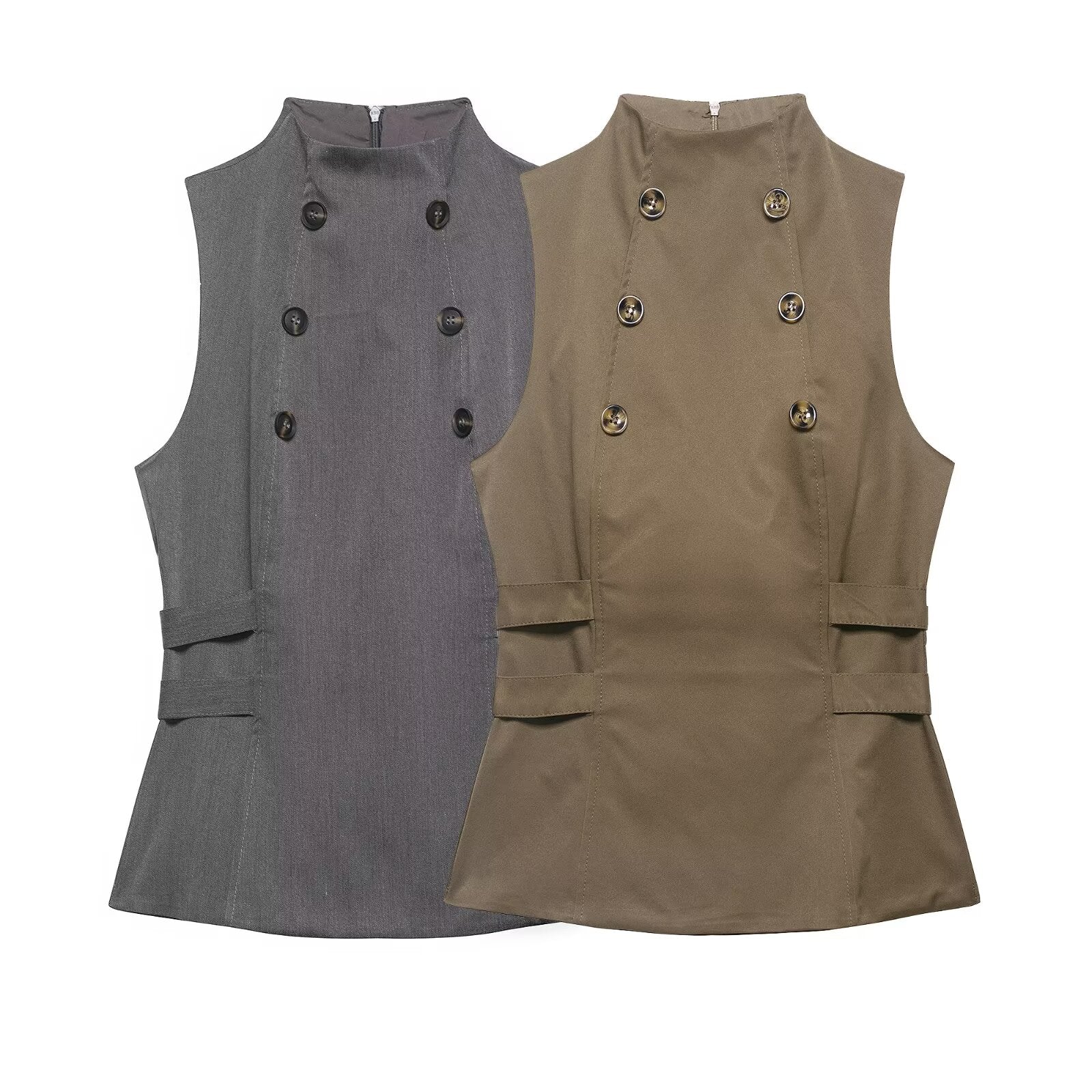 Women Clothing Summer Button Turtleneck Sleeveless Top