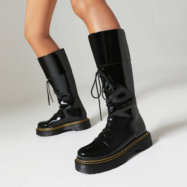 Womens High-heeled Lace-up Thigh-high Boots