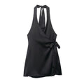 Women Clothing Women Silk Satin Texture Hanging Collar Dress