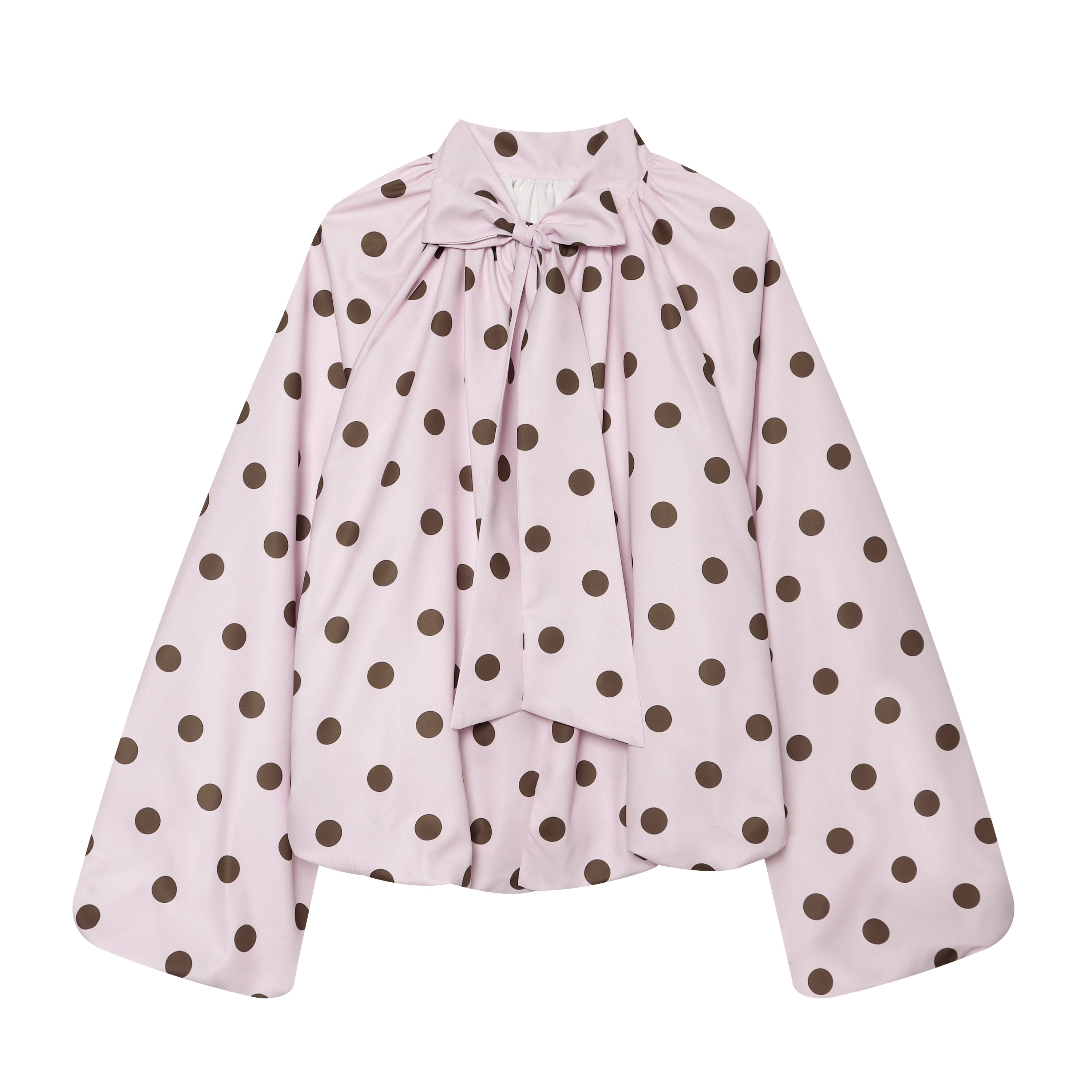 Women Clothing French Polka Dot Sleeve Top Back Bow Design Blouses