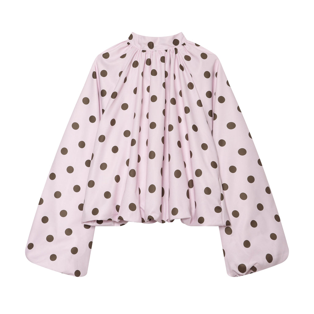Women Clothing French Polka Dot Sleeve Top Back Bow Design Blouses