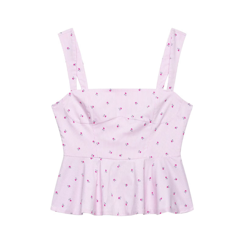 Summer Women Sexy Waist Trimming Printing Strap Top
