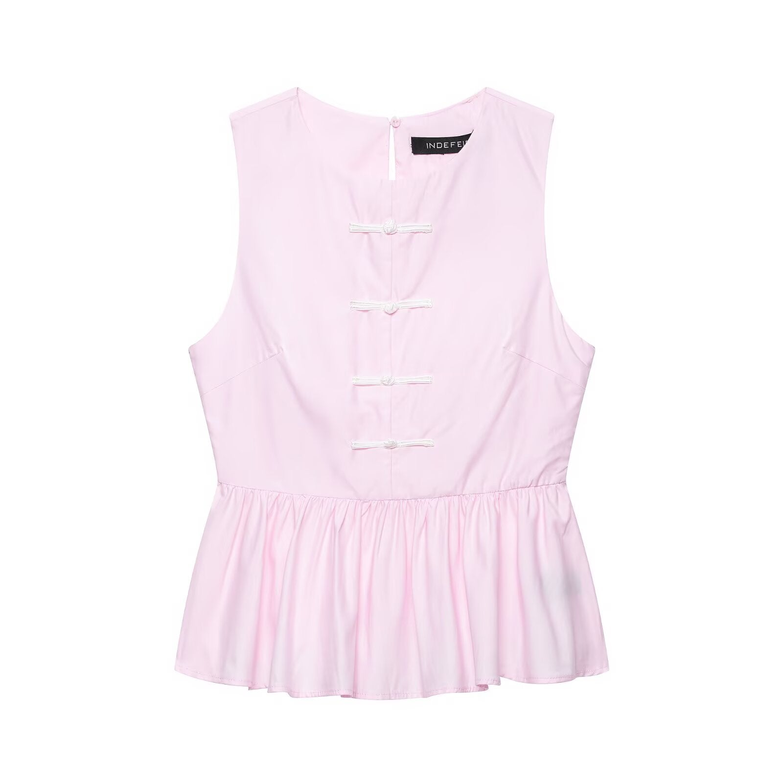 Women round Neck Sleeveless Faux Bends Hitches Ornament A line Short Skirt Hem Top