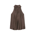 Satin Halter Sleeveless Top Pleated Relaxed Sense A line Shirt