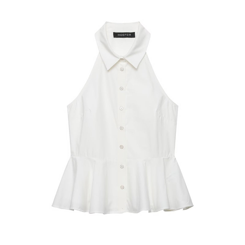 Hanging Collar Sleeveless Shirt All Matching Collared Short Skirt Hem Top