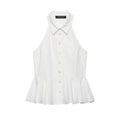 Hanging Collar Sleeveless Shirt All Matching Collared Short Skirt Hem Top