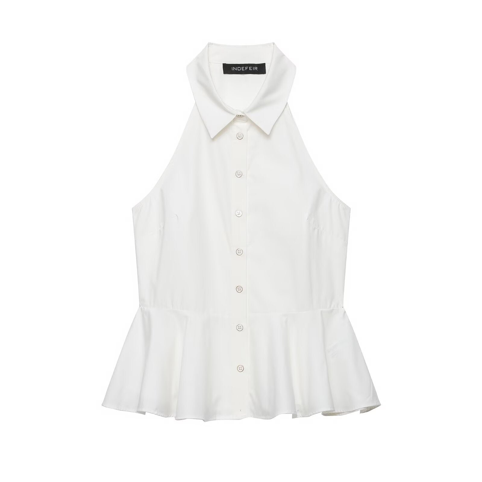 Hanging Collar Sleeveless Shirt All Matching Collared Short Skirt Hem Top