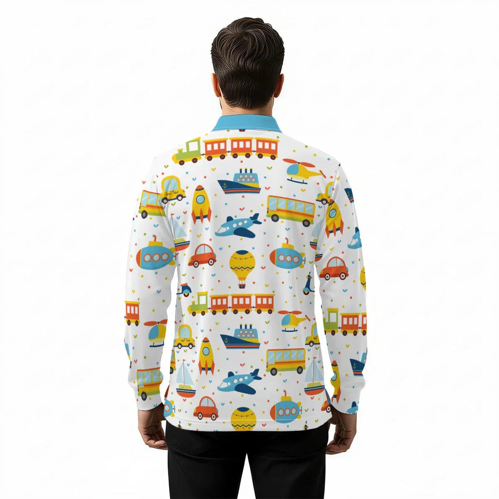 Playful Transport Long Sleeve Polo Shirt