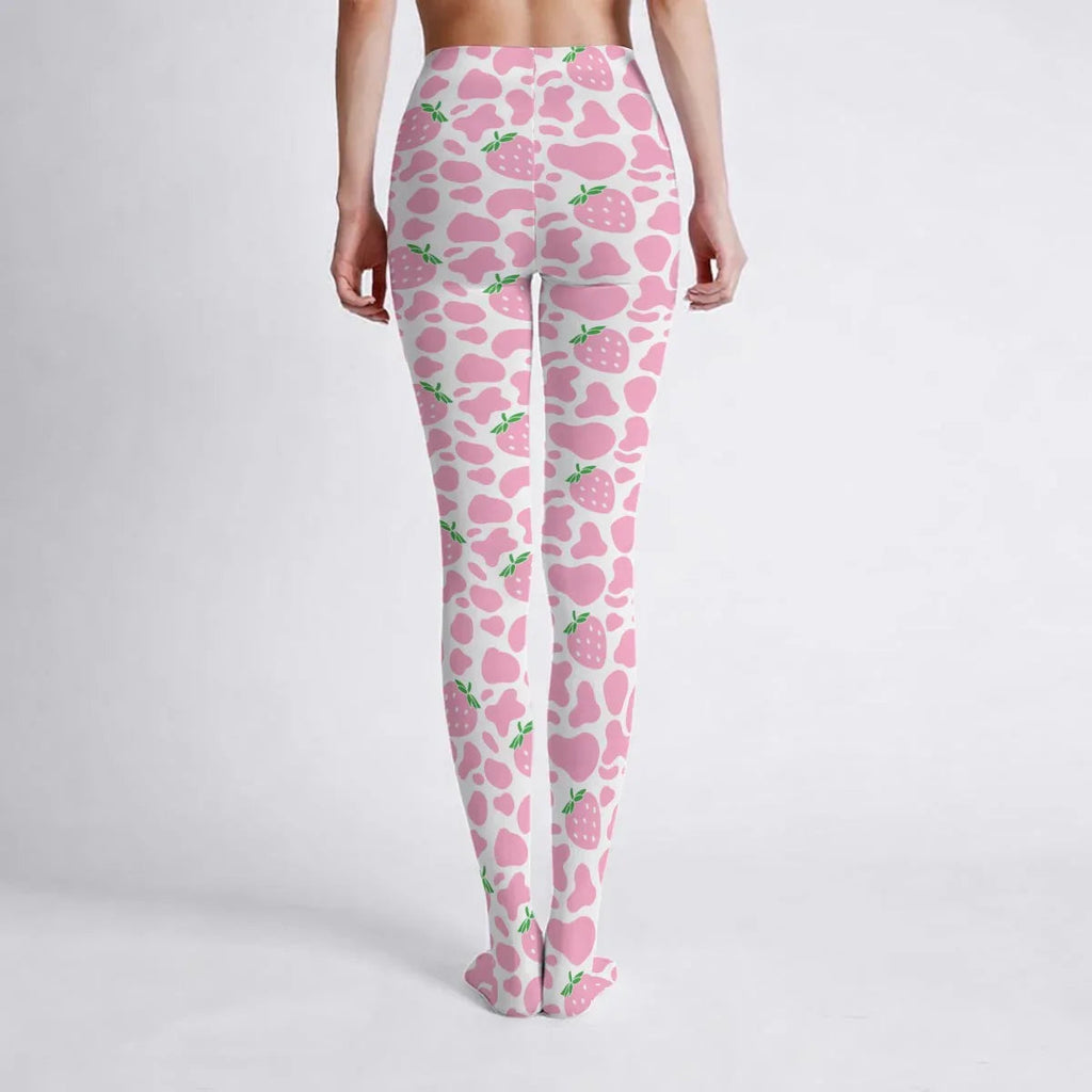 Strawberry Moo Pink Stretchy Tights