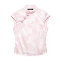 Women Clothing Summer Retro National Jacquard Silk Satin Texture Breasted Top