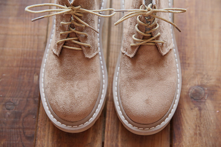 Vintage Suede Round Toe Lace-Up Ankle Boots