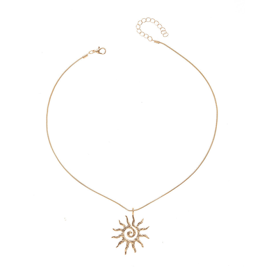Gold Sun Necklace Hollow Pendant Earrings