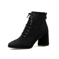 British Style Square Toe Thick Heel Lace High-heeled Martin Boots