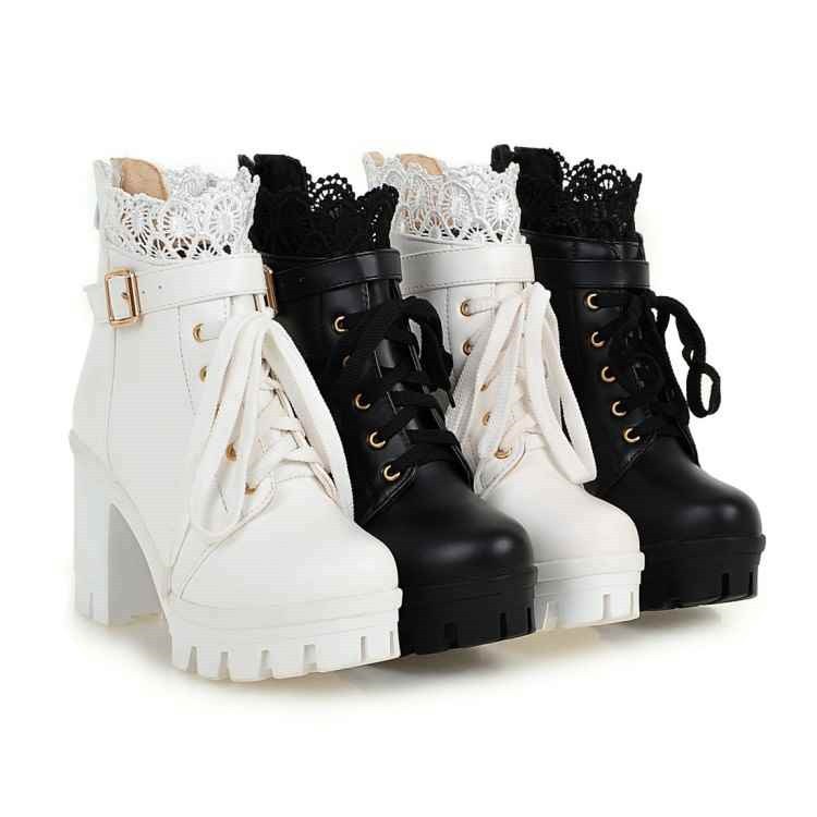 For Women, Lace-up Martens Boots With High Heels And Thick Heels