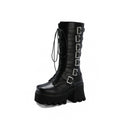 Thick-Heeled High-Heeled Women's Boots With Lace-Up Belt Buckle