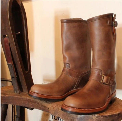 Low Heeled Autumn And Winter Round Toe Mid Tube Men's Boots