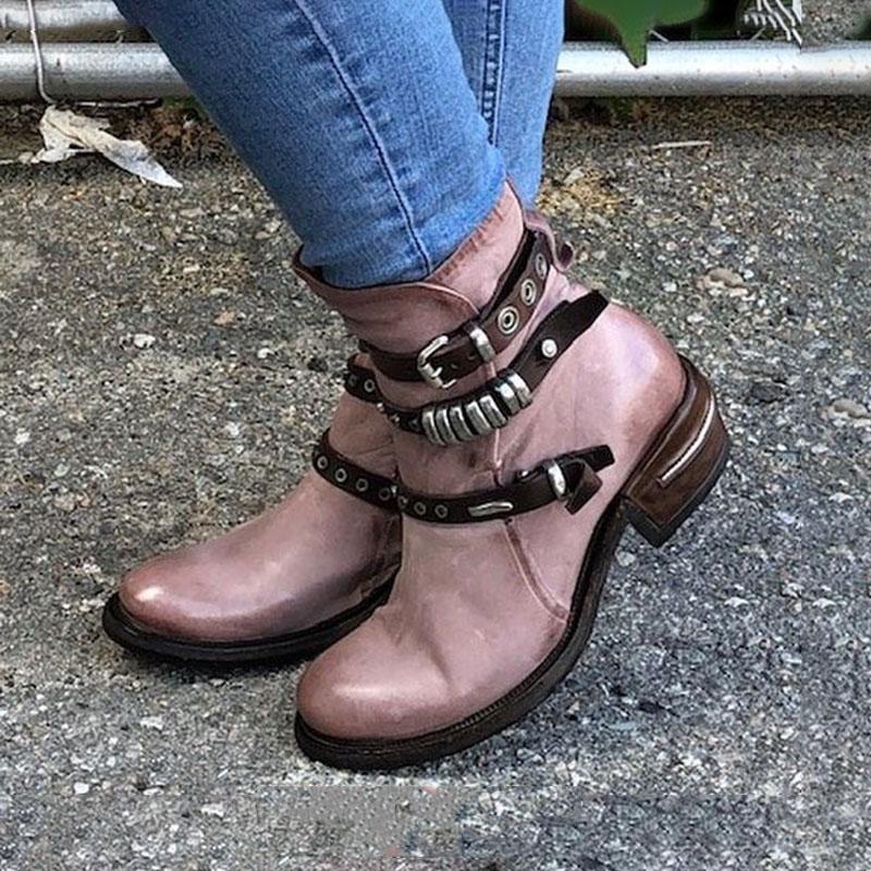 Low-heeled wedge heel round toe short-leg lace-up casual women's boots