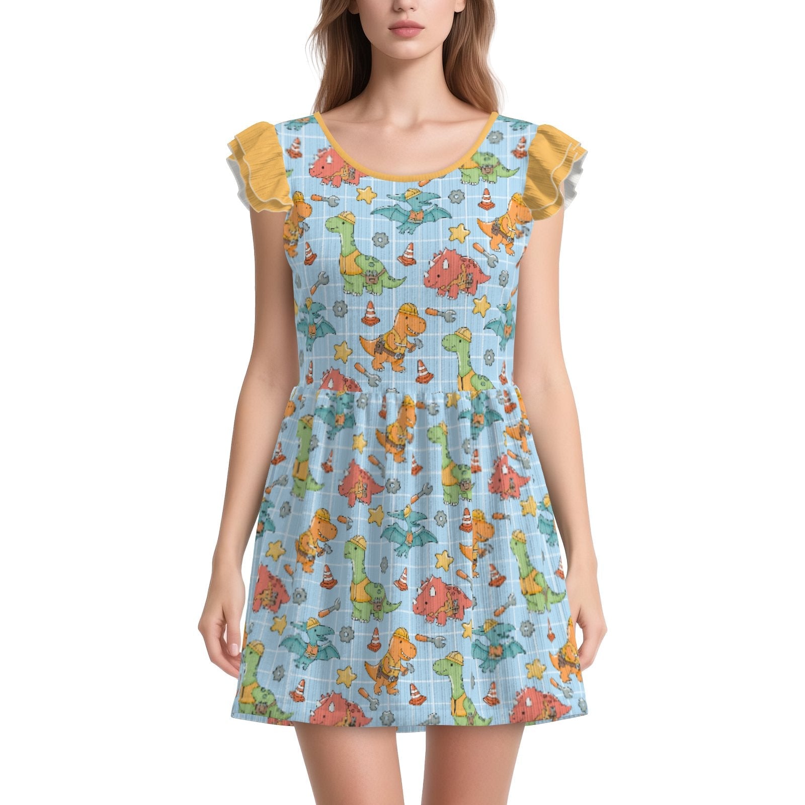 Tiny Dino Builders Playsuit CuddleDress | Built-In Brief & Snap Closure