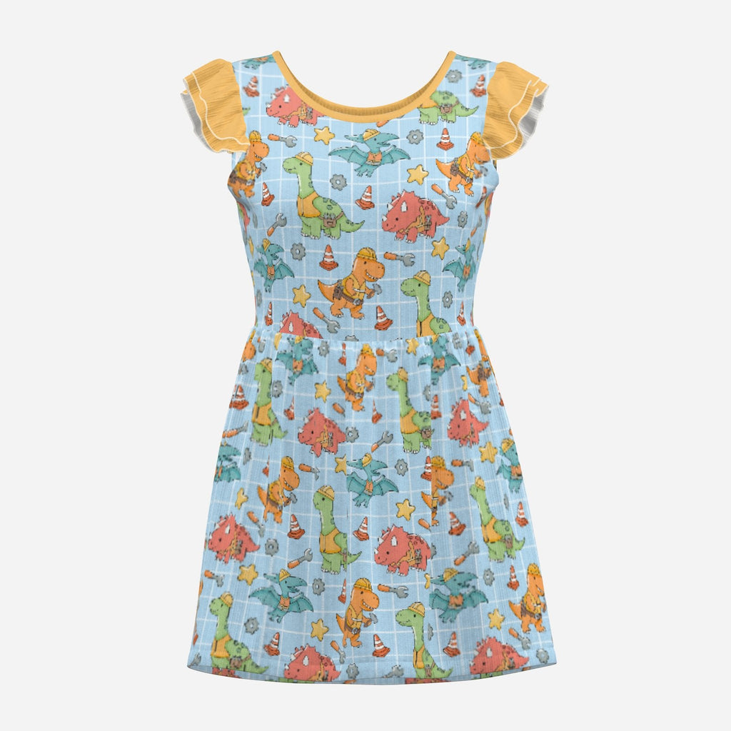 Tiny Dino Builders Playsuit CuddleDress | Built-In Brief & Snap Closure