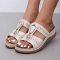 Plus Size Flat Wedge Heel Cutout Rhinestone Embroidered Ladies Sandals