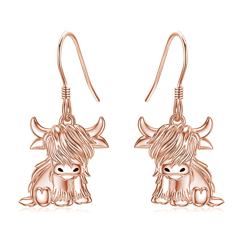Highland Cow Earrings for Women 925 Sterling Silver Cow Dangle Drop Earrings
