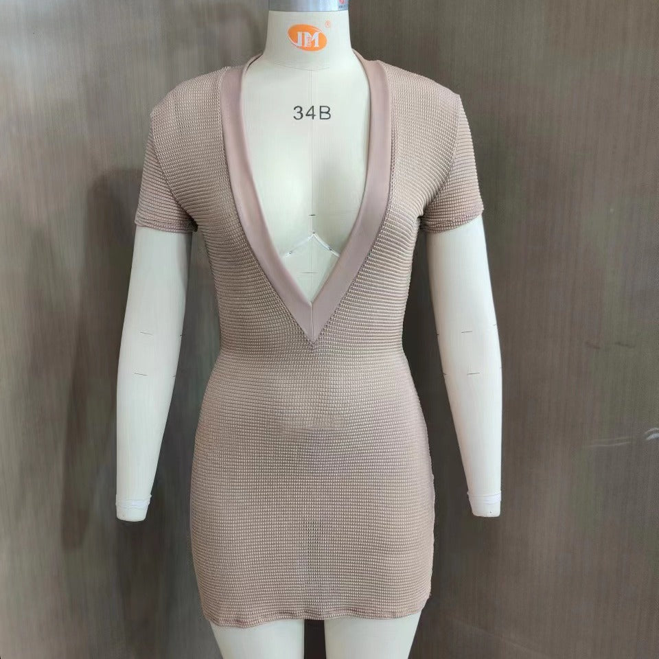 Sunscreen Women's High-Stretch Deep V-Neck Sexy Slimming Sheath Dress