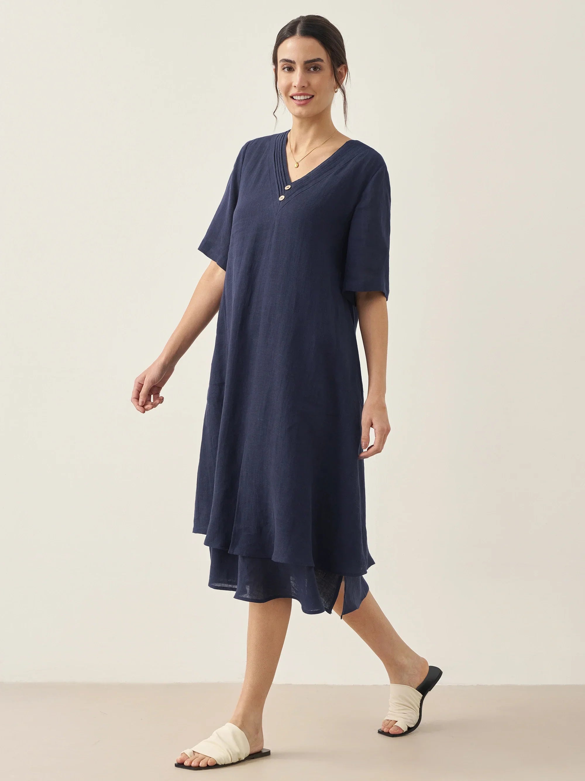 100% Linen V-Neck Double-Layer Mini Dress JAYDA