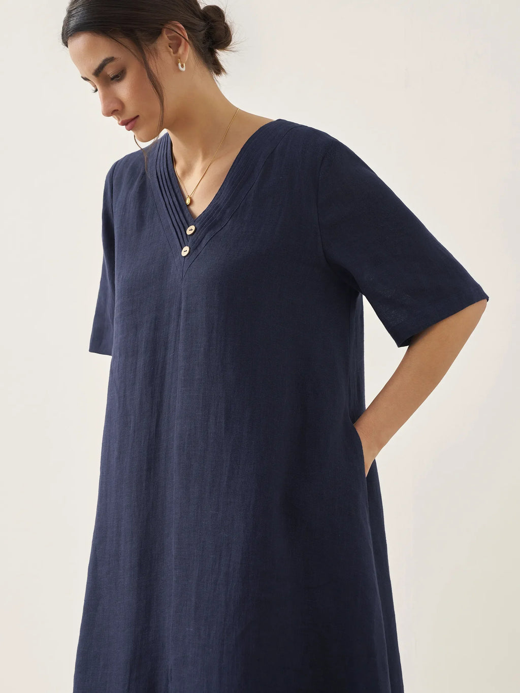 100% Linen V-Neck Double-Layer Mini Dress JAYDA