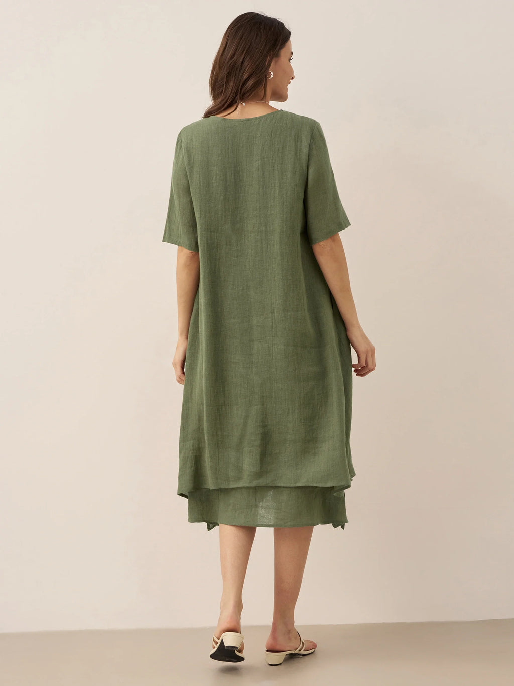 100% Linen V-Neck Double-Layer Mini Dress JAYDA